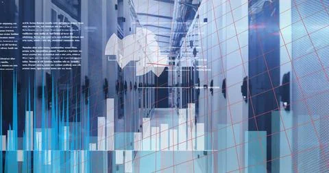 Image of data processing over server room Foto stock