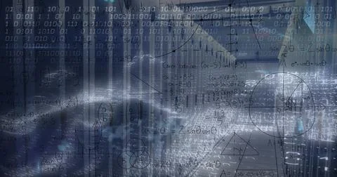 Image of data processing over server room 스톡 사진