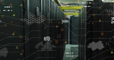 Image of data processing over server room Stock Photos