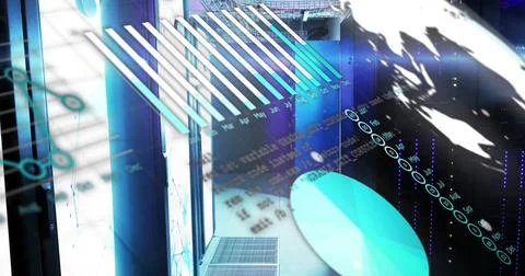 Image of data processing over server room 스톡 사진