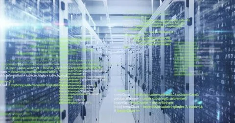 Image of data processing over server room Foto stock