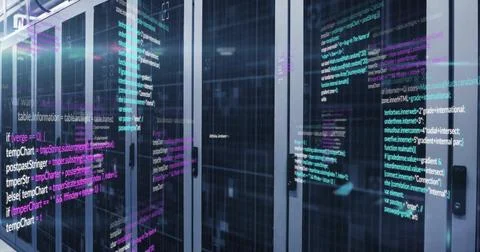 Image of data processing over server room Stock Photos