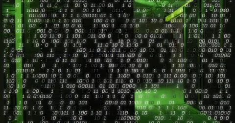 Image of data processing over server room 스톡 사진
