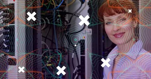 Image of data processing over server room 스톡 사진