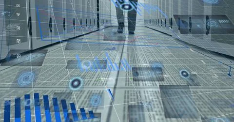 Image of data processing over server room Stock Photos