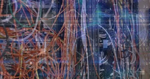 Image of data processing over server room 写真素材