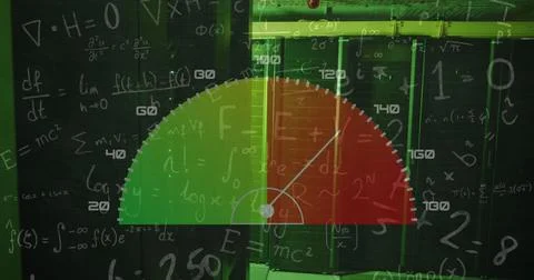 Image of data processing over server room Stockfoto's