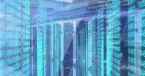 Image of data processing over server room Stock Photos