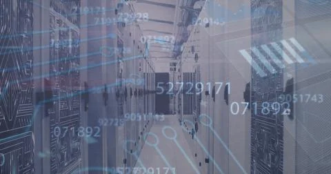 Image of data processing over server room Stock Photos