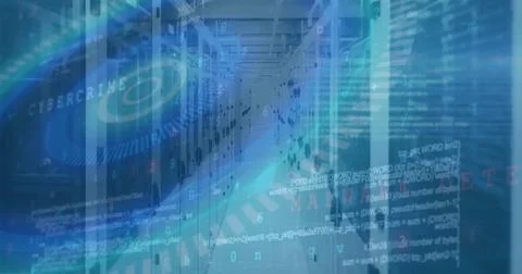 Image of data processing over server room 스톡 사진