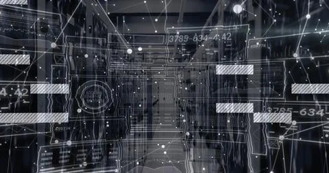 Image of data processing over server room Stock Photos