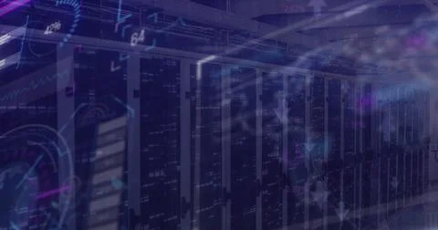 Image of data processing over server room 스톡 사진