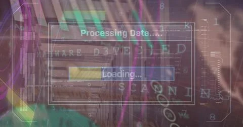 Image of data processing over server room 写真素材