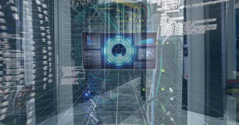 Image of data processing over server room Stock Photos