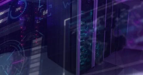 Image of data processing over server room 스톡 사진