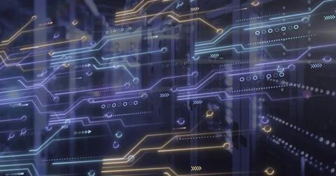 Image of data processing over servers and computer circuit board Illustrazione stock