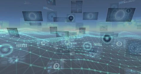 Image of data processing over shapes Illustrazione stock