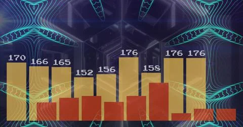 Image of data processing over shapes on black background Stock Illustration