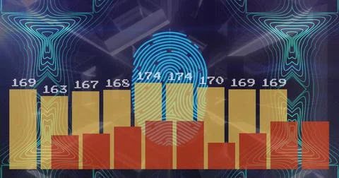 Image of data processing over shapes on black background Stock Illustration