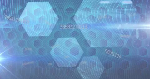 Image of data processing over shapes on black background Stock Illustration