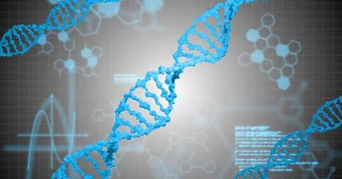 Image of data processing over shapes and dna strands Stock Illustration
