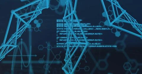 Image of data processing over shapes and chemical formula Stock Illustration
