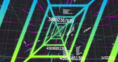 Image of data processing over shapes on black background 스톡 일러스트