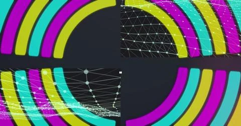 Image of data processing over shapes on black background Stock Photos