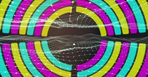 Image of data processing over shapes on black background Stock Photos