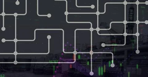 Image of data processing over shapes and port Stock Photos