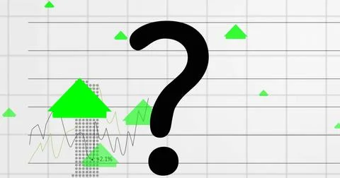 Image of data processing over shapes and question mark Foto stock