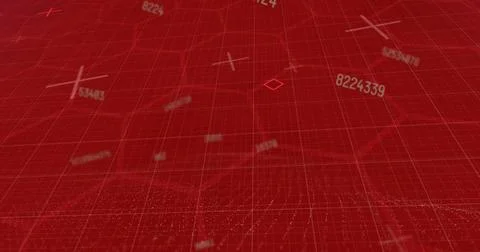 Image of data processing over shapes on red background Stock Photos