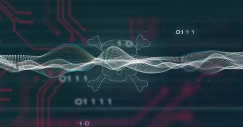 Image of data processing over shapes and skull Stock Photos