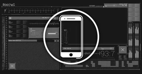 Image of data processing over smartphone icon Stock Photos