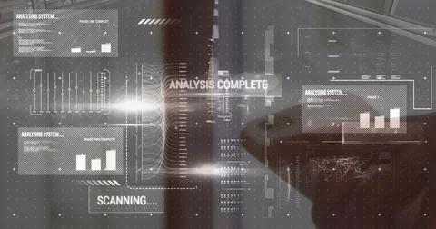 Image of data processing over smiling businessman 库存插图