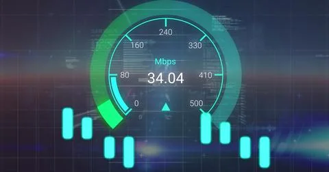Image of data processing over speedometer Stock Illustration
