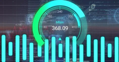 Image of data processing over speedometer Stock Illustration