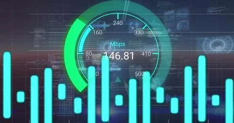 Image of data processing over speedometer 스톡 일러스트