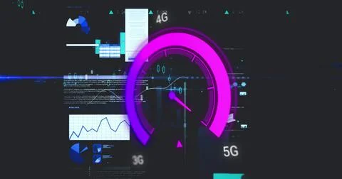 Image of data processing over speedometer 스톡 일러스트