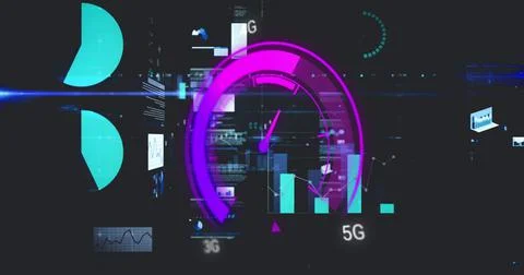 Image of data processing over speedometer イラスト素材