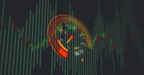 Image of data processing over speedometer Stock Illustration