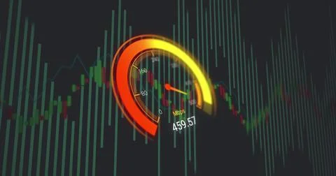 Image of data processing over speedometer イラスト素材