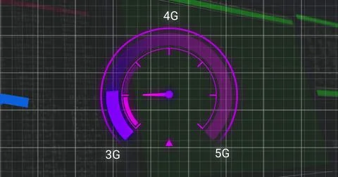 Image of data processing over speedometer Stock Illustration