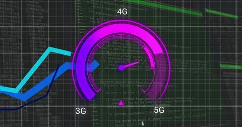 Image of data processing over speedometer Stock Illustration