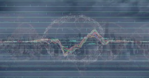 Image of data processing over spinning human brain icon against view of Stock Illustration