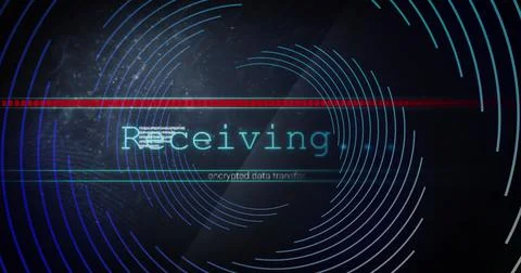 Image of data processing over spinning lines on black background 写真素材