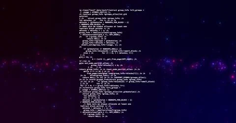 Image of data processing over spots on black background Stock Photos