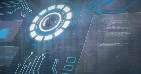 Image of data processing over stack of padlock and circuit board Stock Illustration
