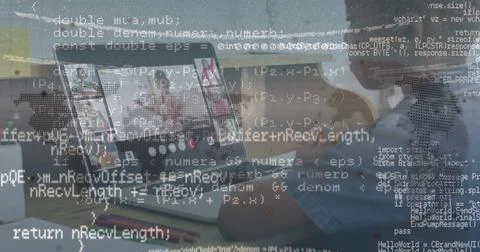 Image of data processing over teacher having image call with diverse Foto stock