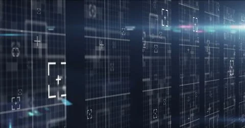 Image of data processing over tech room with computer servers 스톡 일러스트